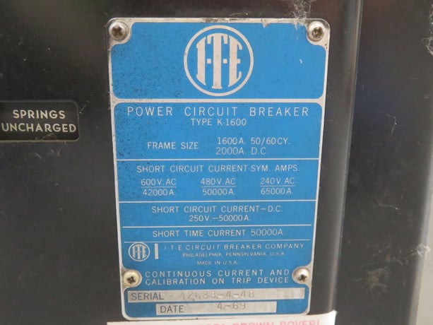 1600 Amps, ITE, K-1600, Air Circuit Breaker, Draw-Out, 600 Volts AC - Image 7