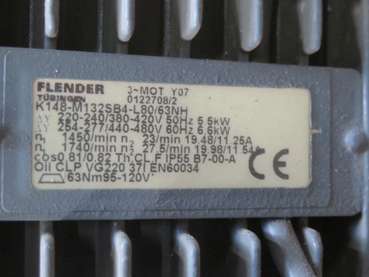 7.4 HP @ 1740 RPM, Flender, K148-M132SB4-L80/63NH, Gear Reducer w/ Motor - Image 4