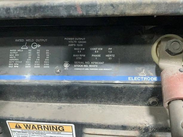 Miller #Bobcat-225G-Plus, Engine Driven Welder/Generator, 8.5 KW, Onan P216G Engine, 6,993 hours - Image 5