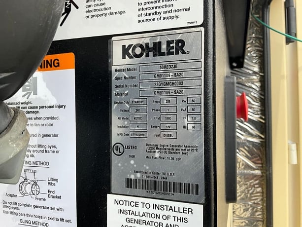 50 KW Kohler #4045TF280, diesel generator set, 120/240 Volts, 1-phase, John Deere engine, Tier 3, 2019 - Image 2