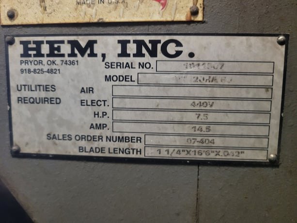 18" x 22" HEM #VT120HA-60, vertical tilt frame CNC saw, fully automatic, 7.5 HP, 1.25" x16.6", 2007 - Image 6