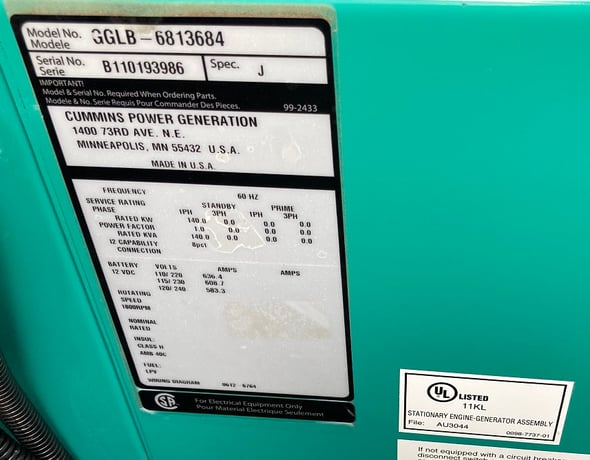 150 kW Onan / GM #GGLB, Natural Gas or Propane Generator, 120/240 Volts - Image 7