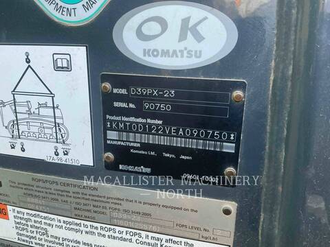 Komatsu Ltd. D39PX-23, 4824 hours, S/N: KMT0D122VEA090750, 2015 - Image 6