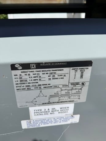 30 kVA 600 Delta Primary, 208Y/120 Secondary, Square D, Isolation type - Image 2