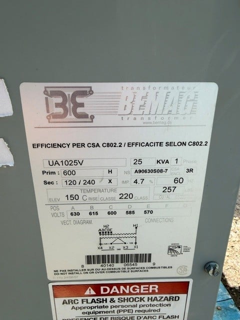 25 KVA 600 Primary, 120/240 Secondary, Bemag, Isolation Type - Image 3