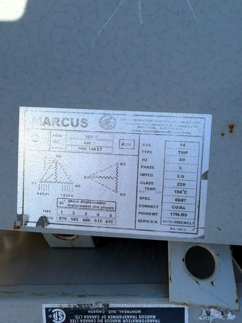 14 KVA 600 Delta Primary, 460 Delta Secondary, Marcus, Delta-Delta - Image 3