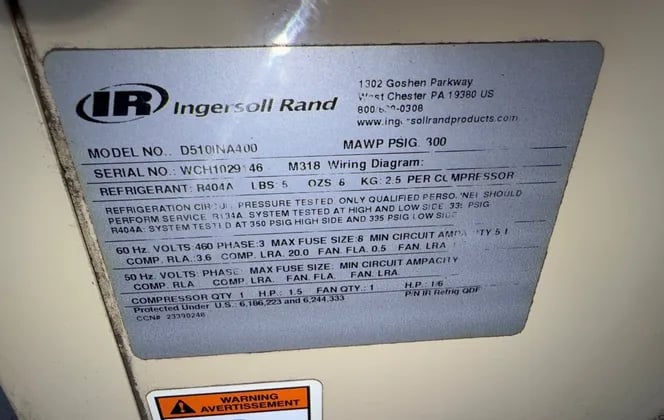 Ingersoll-Rand #D510INA400, Refrigerated Compressed Air Dryer, 460 V., 3 Ph., R-404A - Image 1