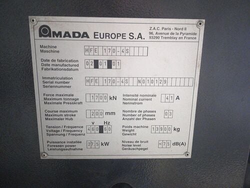 187 Ton, Amada #HFE-170/4, CNC hydraulic press brake, 14' overall, 144" between housing, 7.87" stroke, 16.5" - Image 3