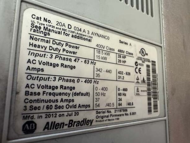 Allen-Bradley 20AD034A3AYNANC0 Variable Frequency Drive 480V Allis-Chalmers 3-Phase - Image 6