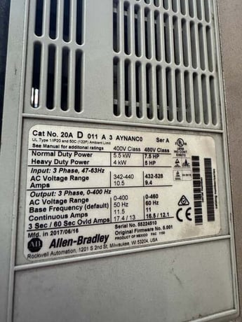 7.5 HP Allen-Bradley #20AD011A3AYNANC0, PowerFlex 70, AC Drive, 480 Volts, 3 phase - Image 6