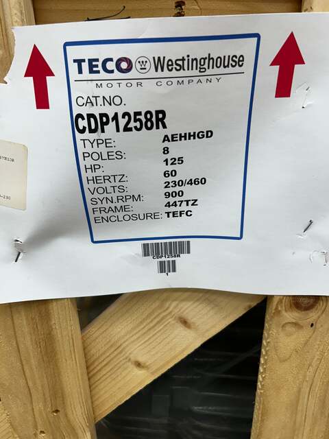 125 HP 900 RPM TECO Westinghouse #CDP1258R, Frame 447TZ, TEFC, 230/460 Volts, 3 phase - Image 4