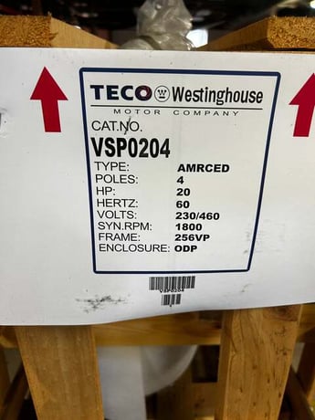 20 HP 1800 RPM TECO Westinghouse #VSP0204, Frame 256VP, ODP, 230/460 Volts, 3 phase - Image 4