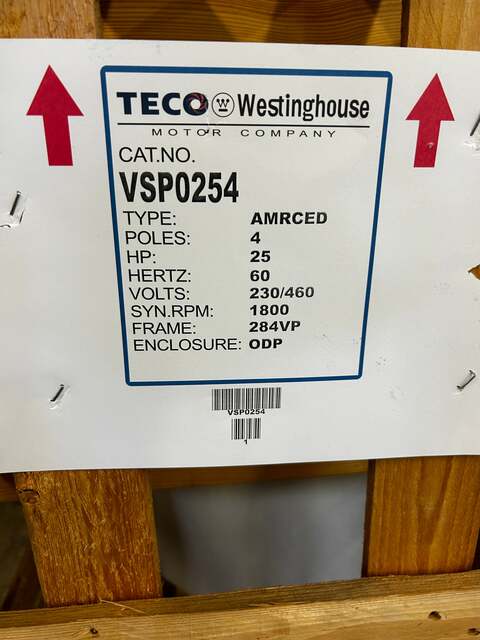 25 HP 1800 RPM TECO Westinghouse #VSP0254, Frame 284VP, ODP, 230/460 Volts, 3 phase - Image 4