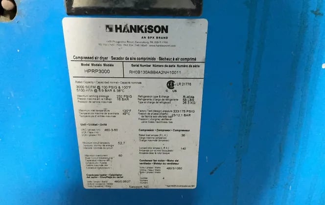 3000 scfm, 100 psig, Hankison #HPRP3000, Refrigerated Compressed Air Dryer, R-404a, 460 V. - Image 5