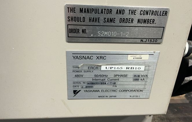 Motoman, UP165, Industrial Robot, YR-UP165-A05, ERCR-UP165-RB10 Controller, 3/50-60/480 V., 2002 - Image 8