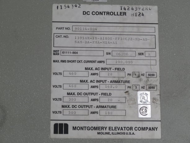Montgomery Elevator, 1395ar-1b-a180s-ff3-cj2-md-ad-, DC Drive, 180 Amps Output - Image 8
