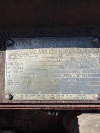 200 HP 3570 RPM General Electric, Frame 447TS, TEFC, 460 Volts - Image 1