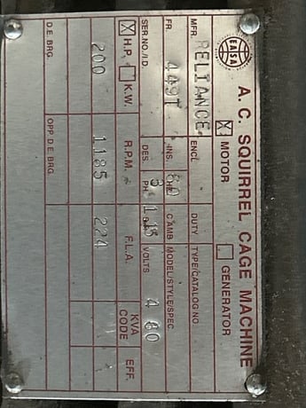 200 HP 1200 RPM Reliance, Frame 449T, TEFC, 460 Volts, reman. - Image 1