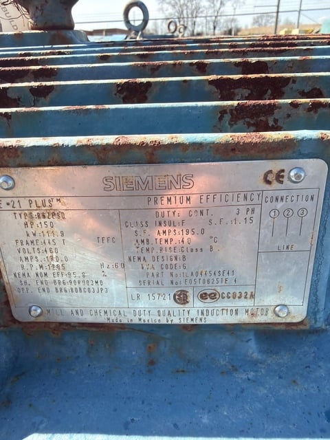 150 HP 1785 RPM Siemens, Frame 445T, TEFC, 460 Volts - Image 1