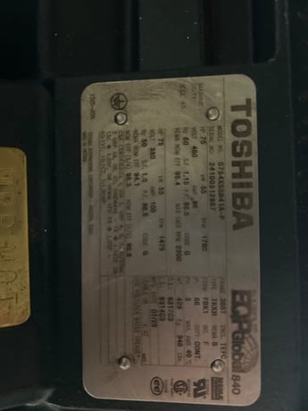 75 HP 1800 RPM Toshiba, Frame 365T, TEFC, 460 Volts (2 Available), new - Image 2