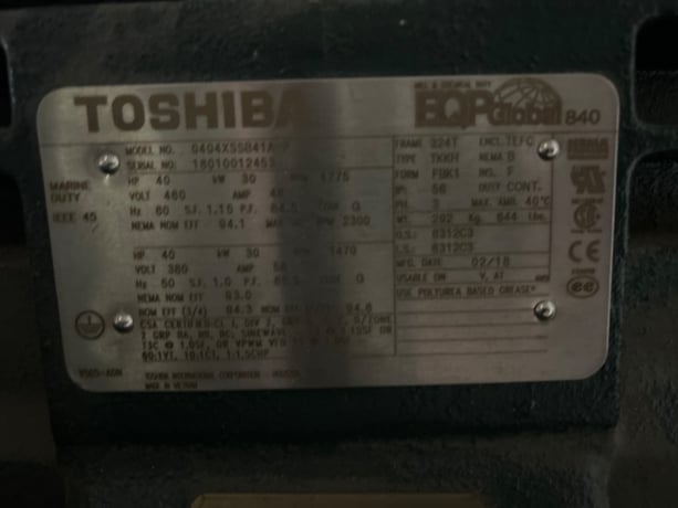 40 HP 1800 RPM Toshiba, Frame 324T, TEFC, 460 Volts, reman. - Image 2