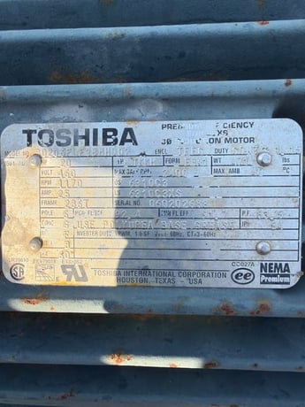 20 HP 1170 RPM Toshiba, Frame 286T, TEFC, 460 Volts - Image 1