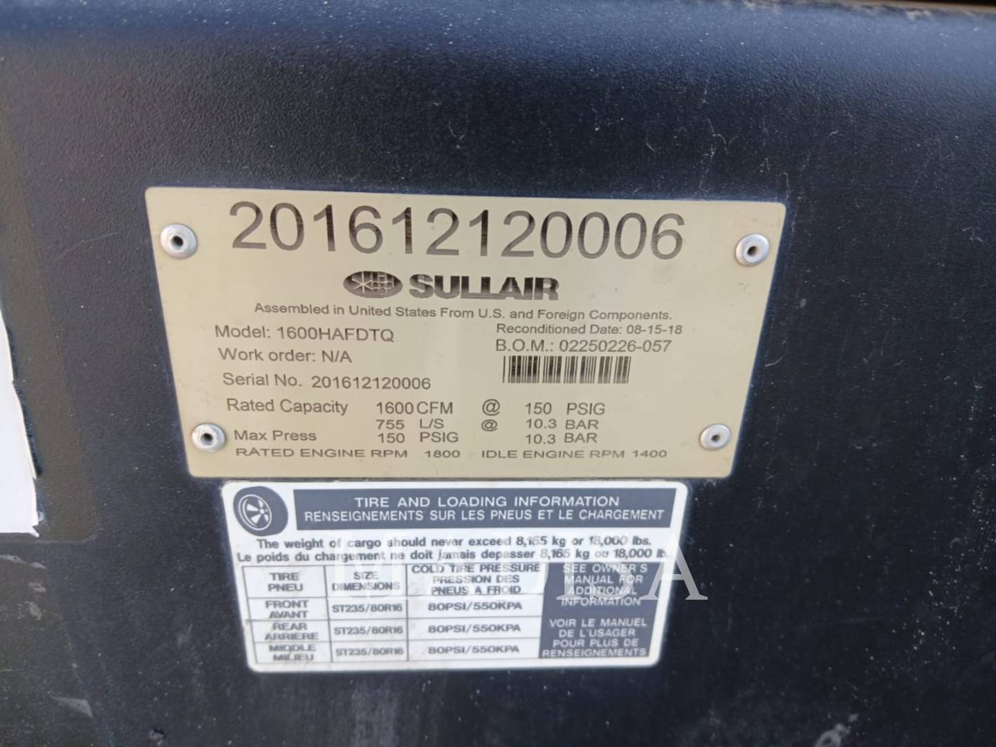 Sullair 1600HAFDTQ, Compressed Air, 1155 hours, S/N: 201612120006, 2016 - Image 6