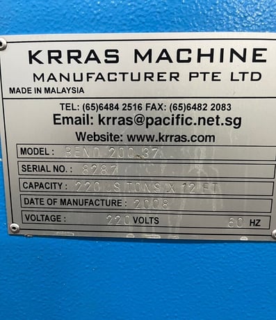 220 Ton, Krras #Bend-200-37, hydraulic press brake, 12' overall, 126" between housing, 6.3" stroke, 17.8" - Image 5