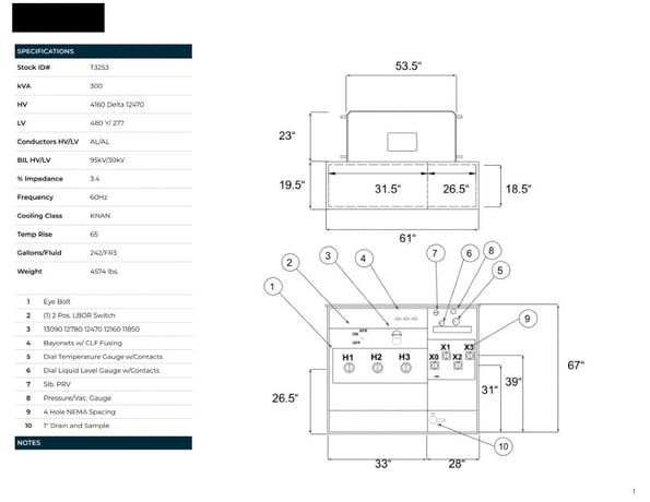 300 KVA 4160 Delta X 12470 Primary, 480Y/277 Secondary, PAD, recon (shipment available in 10 days) - Image 1
