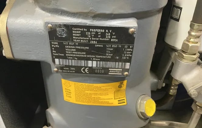 105 cfm, 129 psi, Atlas Copco #GA18Plus, Rotary Screw Air Compressor, 25 HP, 3550 RPM, 2006 - Image 2