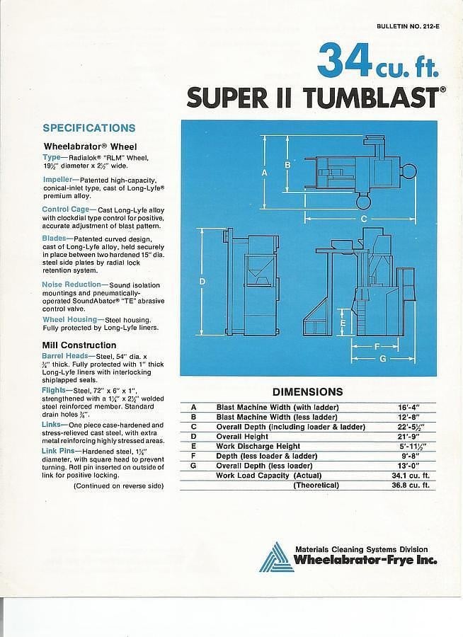 34 cu.ft. Wheelabrator #34-Super-II, tumblast, magnetic seperator, shot elevator, screw feeder, PLC - Image 3