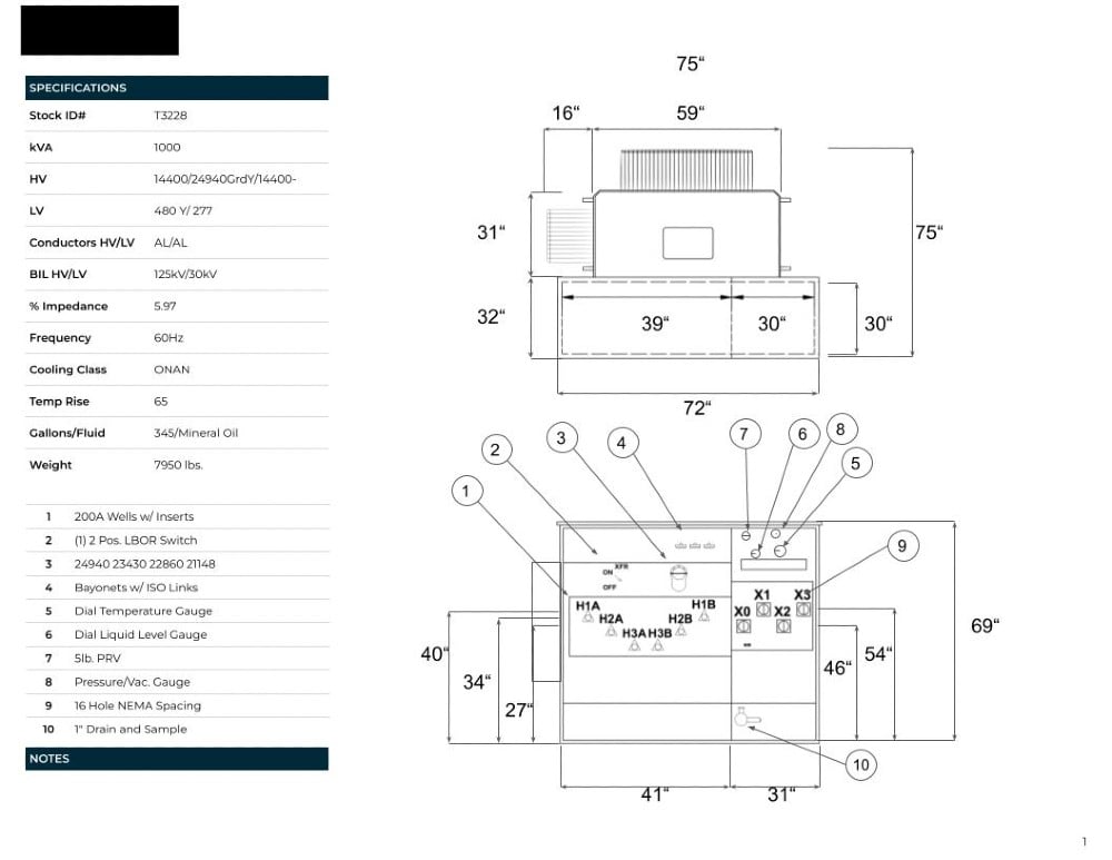 1000 KVA 14400/24940GrdY/14400 Primary, 480Y/277 Secondary, PAD, Recon(shipment available in 10 days) - Image 1