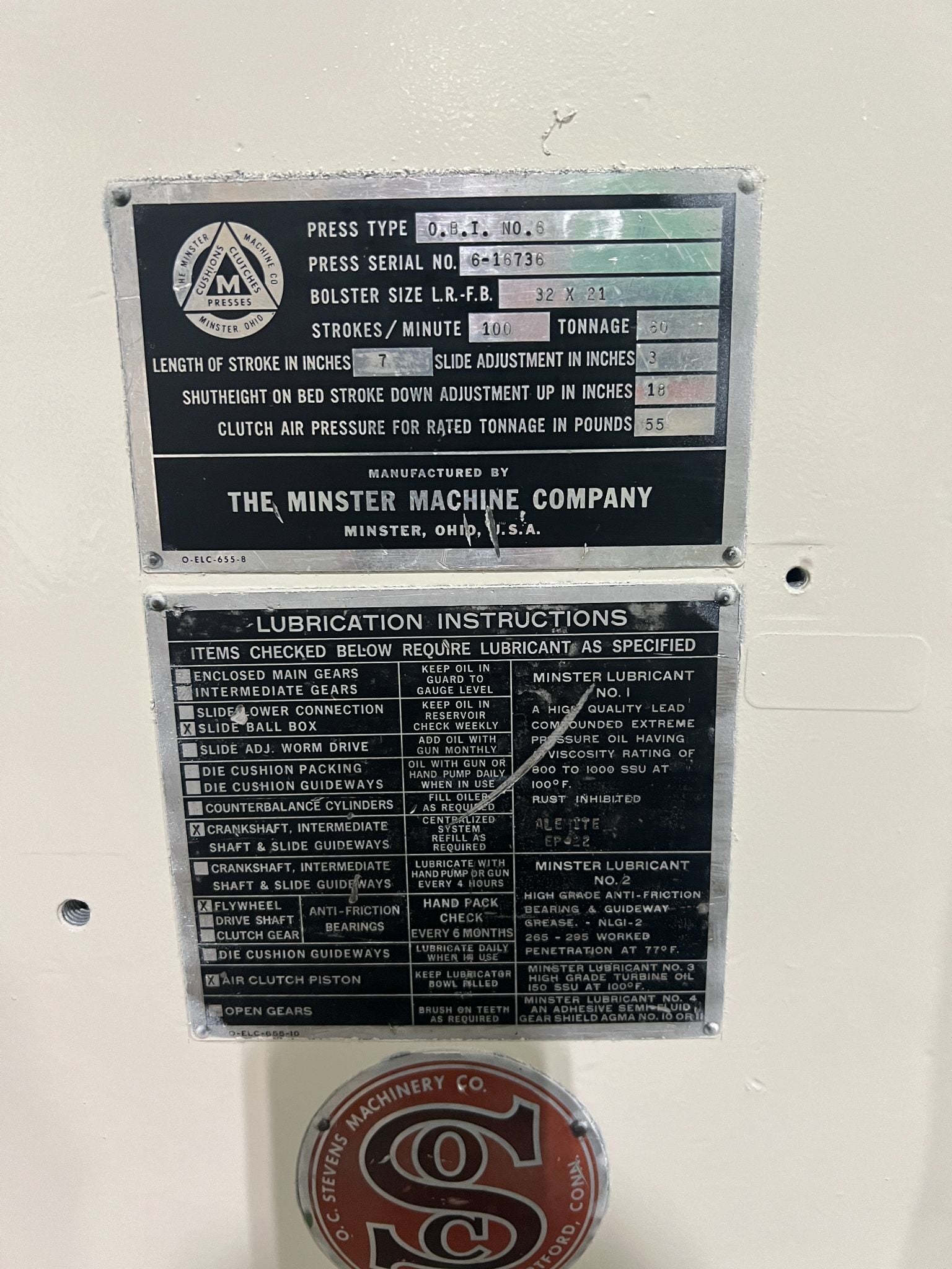 60 Ton, Minster #6, OBI press, 7" stroke, 18" Shut Height, 32" x 21" bed area, 3" ram adj., 100 SPM VS, 1966 - Image 3