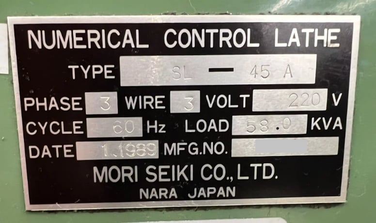 Mori Seiki #SL-45A/1500, 26.3" swing, 15" chuck, 4" bar, 60.2" centers, 19.3" diameter, Fanuc CNC, 1989 - Image 8