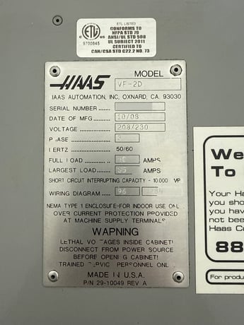 Haas #VF-2D, 30" X, 16" Y, 20" Z, 8,100 RPM, 24 automatic tool changer, Cat 40, Haas CNC, 2008 - Image 7