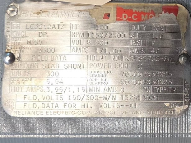100 HP 1200 RPM Reliance, Frame LC3212ATZ, DPFVBB, 500 VA, 300/150 VF - Image 4