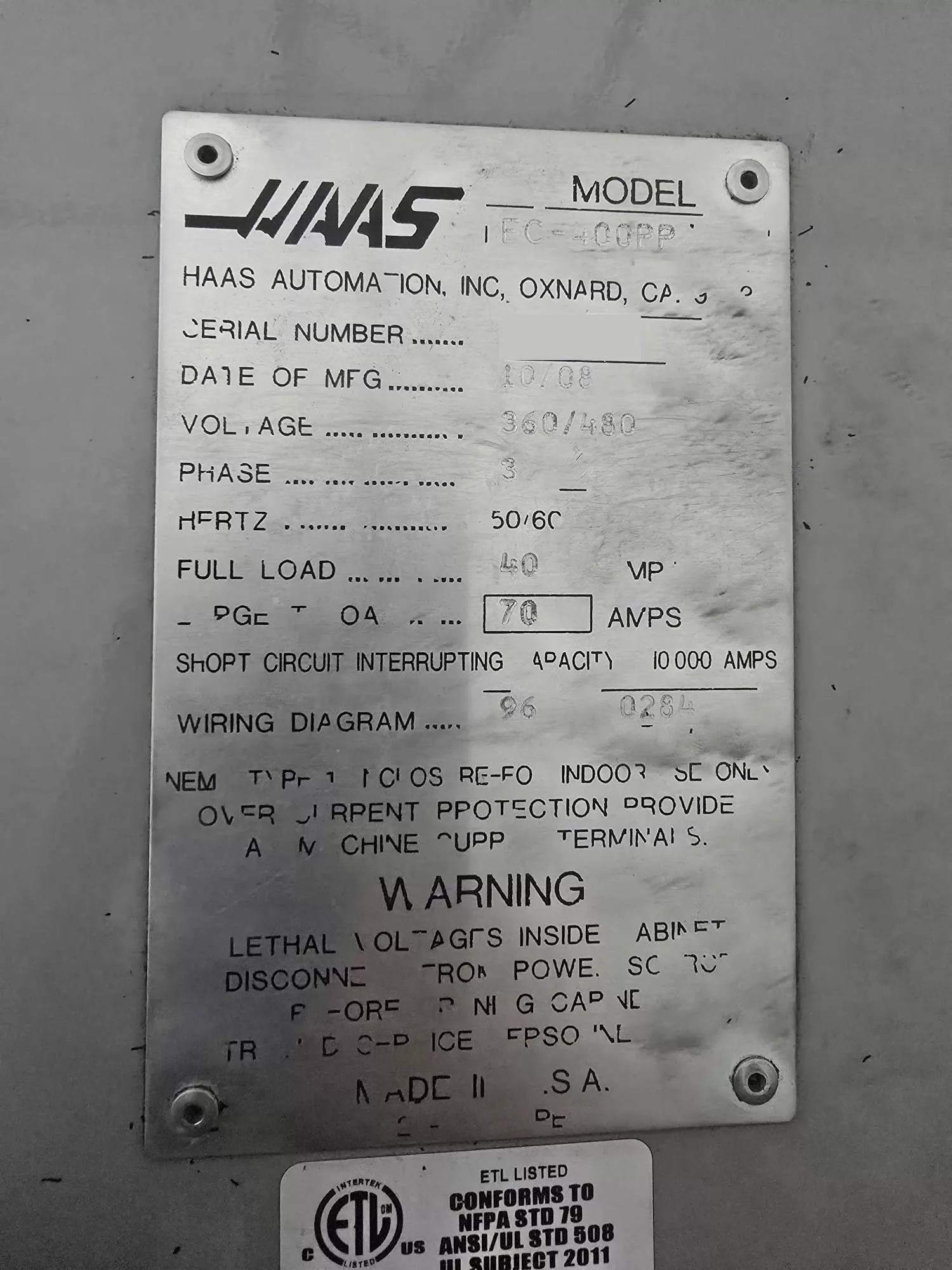 Haas #EC-400PP, horizontal machining center, 15.7" x 15.75" pallet, 20" X, 20" Y, 20" Z, 12000 RPM, 70 - Image 7