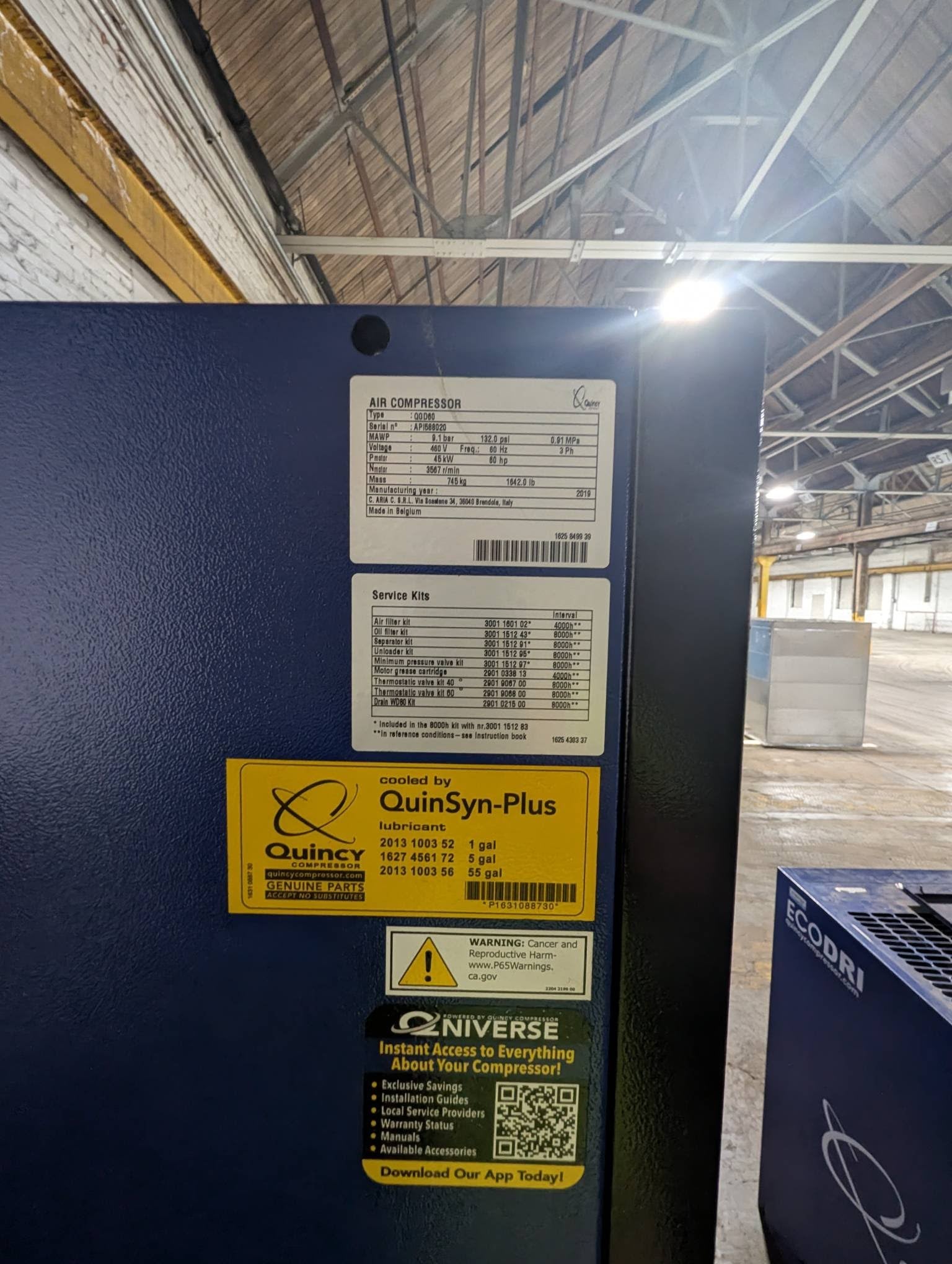 150 psi, Quincy #QGV-60, Rotary Screw Air Compressor, 460 Volt, 2019 - Image 6