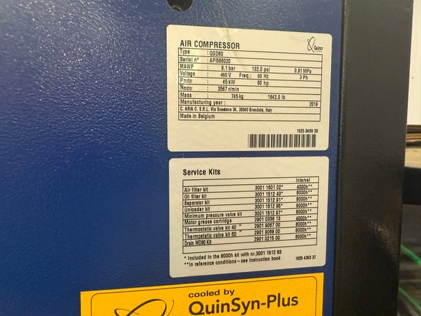 132 psi, Quincy #QGV-60, Rotary Screw Air Compressor w/ Quincy Refrigerated Air Dryer, 60 HP, R410A - Image 5