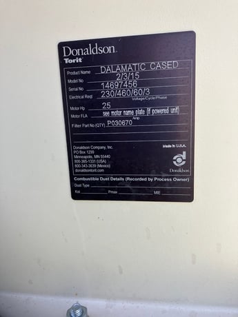 8000 cfm Donaldson Toirt Dalamatic Cased #2/3/15, explosion proof collector, 12" static pressure - Image 5