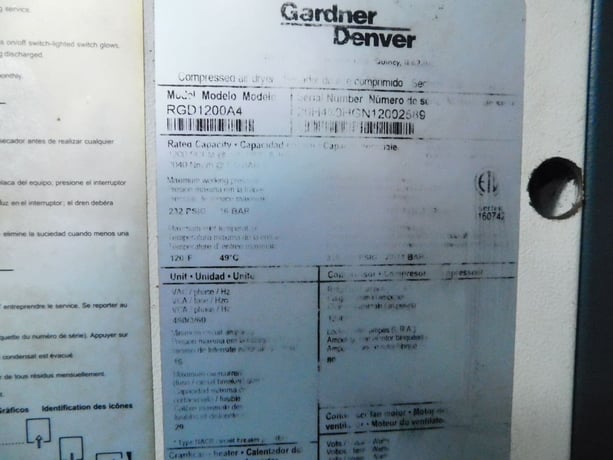 1200 SCFM Gardner Denver #RGD1200A4, Refrigerated Air Dryer, 38 F Dew Point, 480 V., 200 PSI Max - Image 7