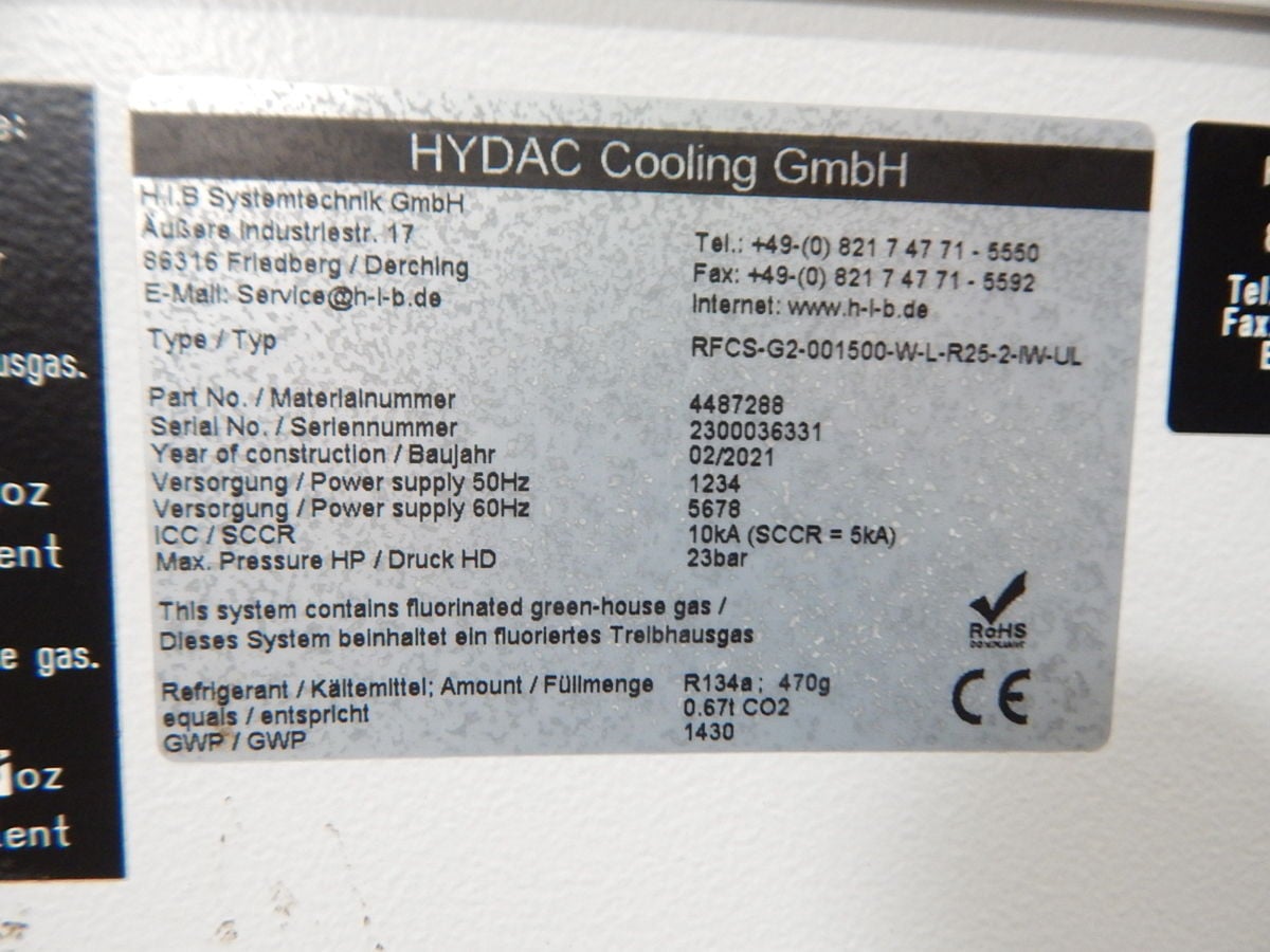 H.I.B. Systemtechnic #RFCS-G2-001500-W-L-R25-2-IW-UL, Chiller, 1.5 KW, UL type 1 enclosure, R134a, 2021 (2 - Image 5