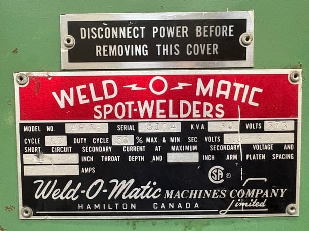 50 KVA Weld-O-Matic, Resistance Spot Welder, 24" throat depth, 575 Volt, 3PH - Image 6