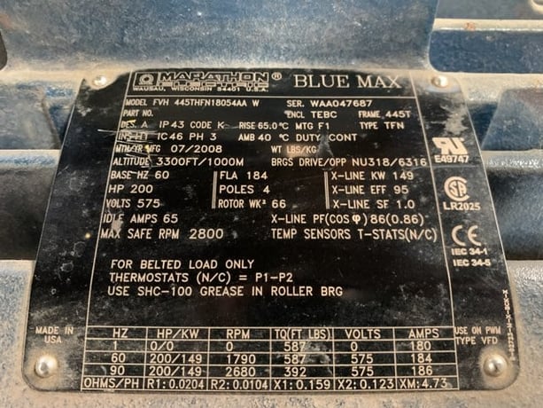 200 HP 1800 RPM Marathon, Frame 445T, TEAOBB, 575 Volts - Image 2