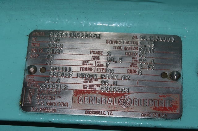350 HP 1800 RPM General Electric, Frame 5011LL, TEFC BB, 4160 Volts - Image 3