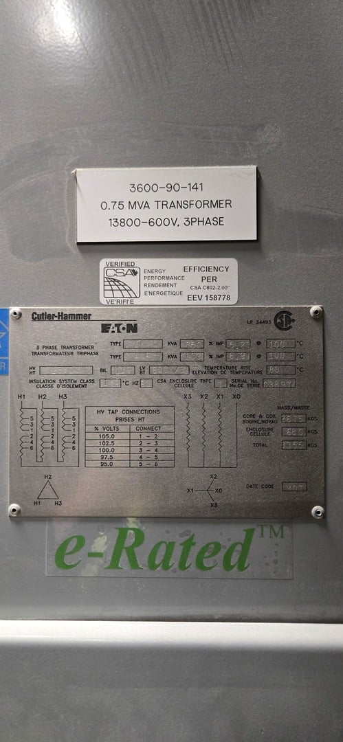750/1000 KVA 13800 Primary, 600/347 Secondary, Eaton Cutler-Hammer, Dry Type Transformer - Image 3