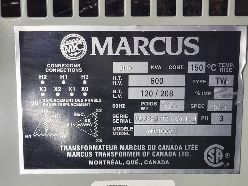 300 KVA 600 Primary, 120/208 Secondary, Marcus #MT300A1, Dry Type Transformer, like new - Image 2