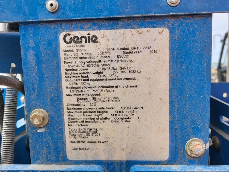 Genie #GR-15, Vertical Mast Lift, 2015 - Image 2