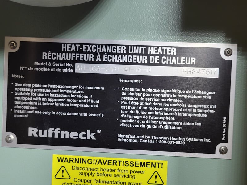 Thermon #AH-16A-C1B1-A1-1A-D, 60 KW Horizontal Heater Unit, 2021, new surplus - Image 2