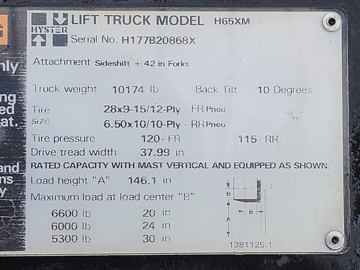 6,500 lb. Hyster #H65XM, forklift, LPG, 3-stage mast, solid tires, sideshift, 2000 - Image 2